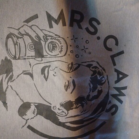 Instant Message Women's Retro-Look Pull-on Short Sleeve Top "Mrs. Claws" M Gray - Picture 2 of 6